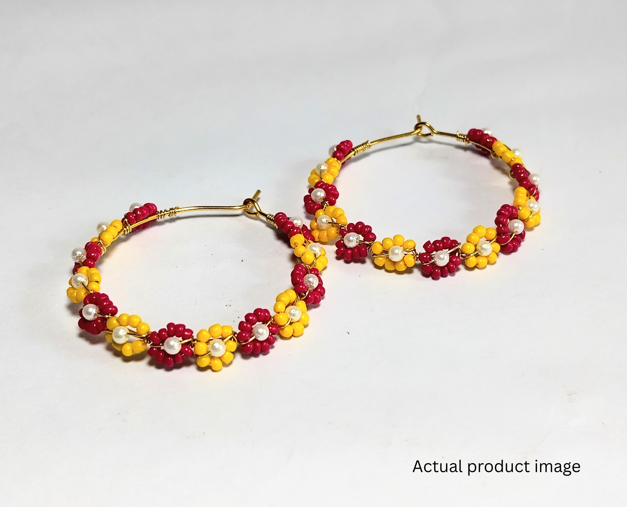 Beaded Hoop earrings - Yellow and Red