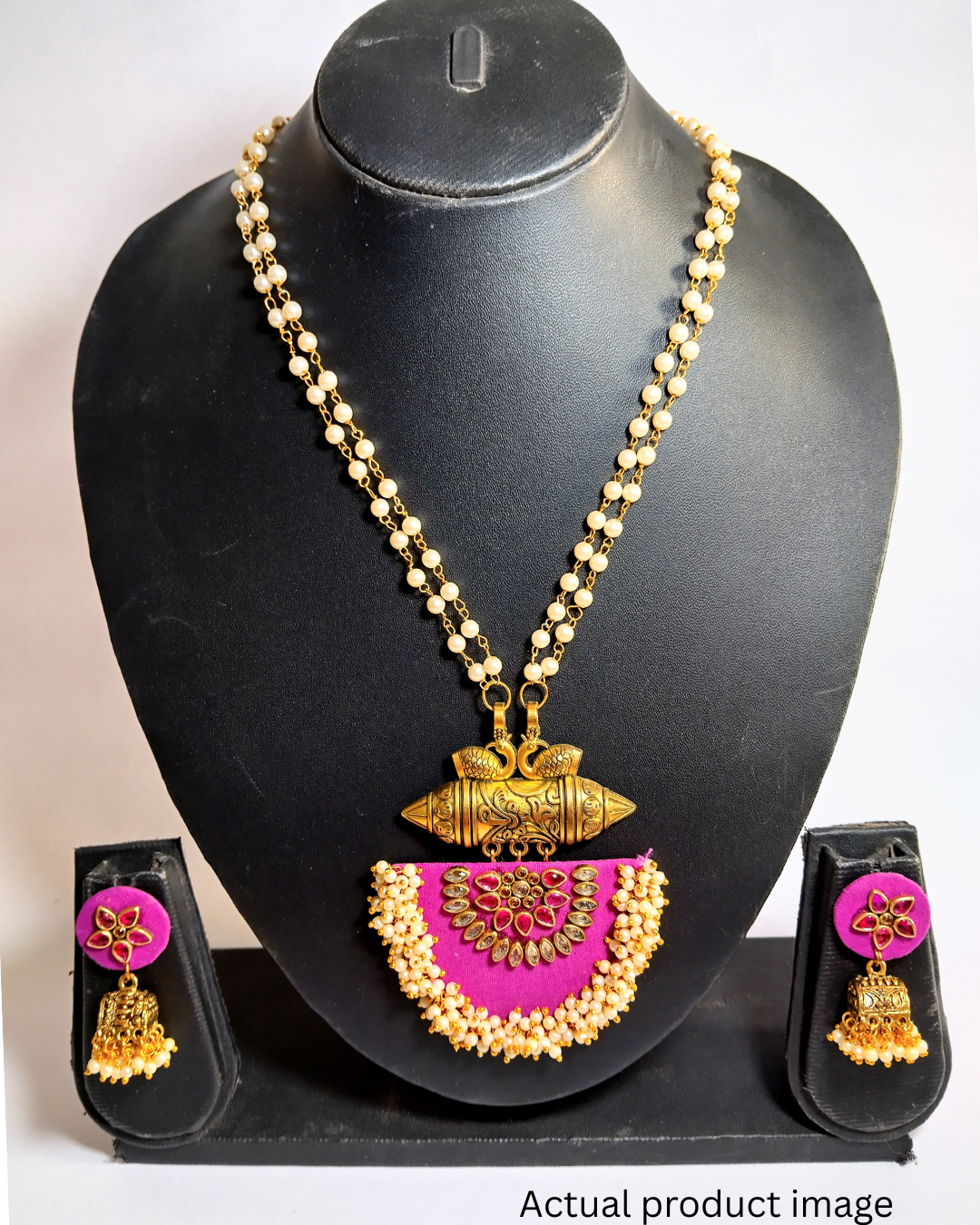 Fabric Necklace Set with Jhumka Earrings