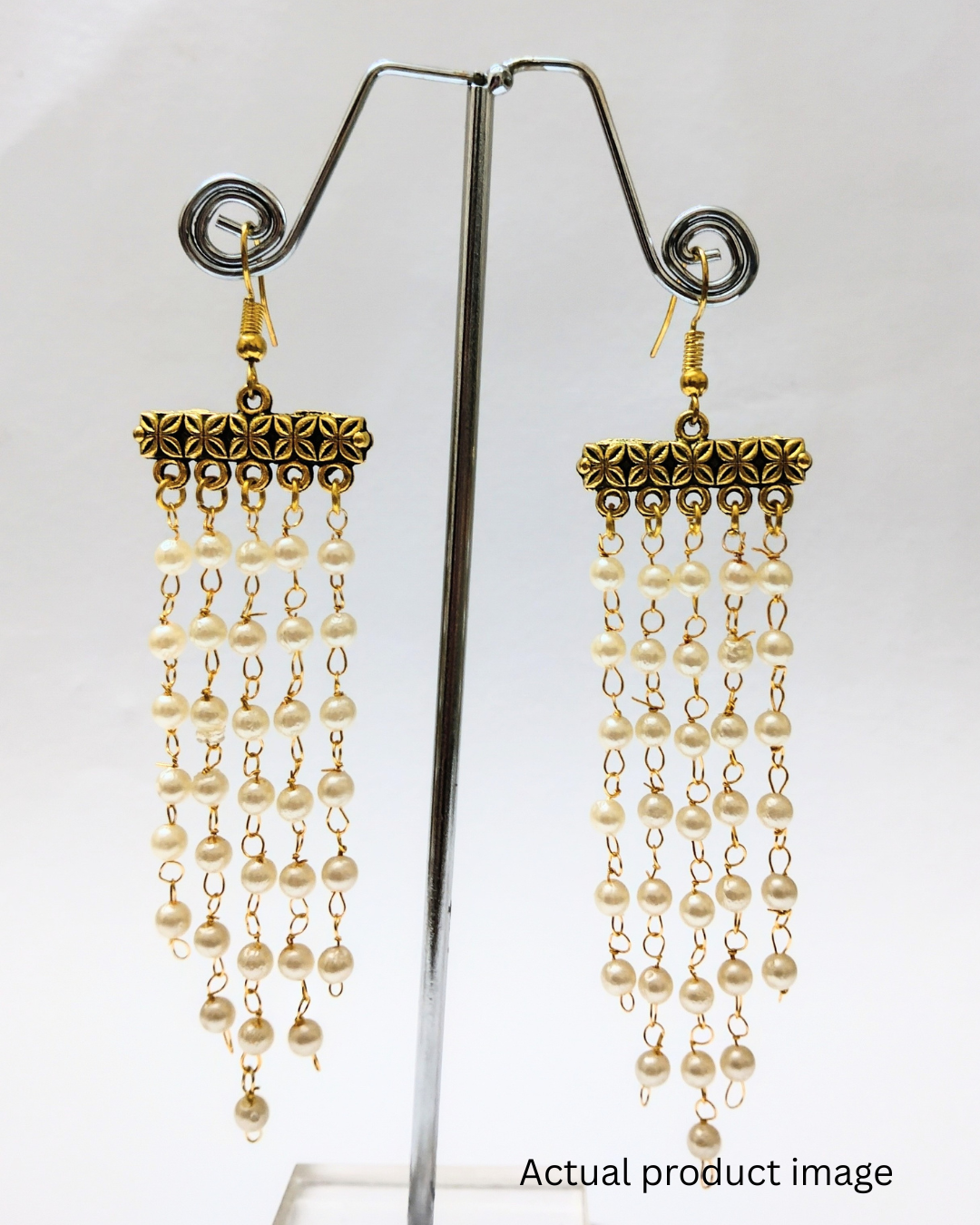 Gold Finish Pearl Chandelier Earrings
