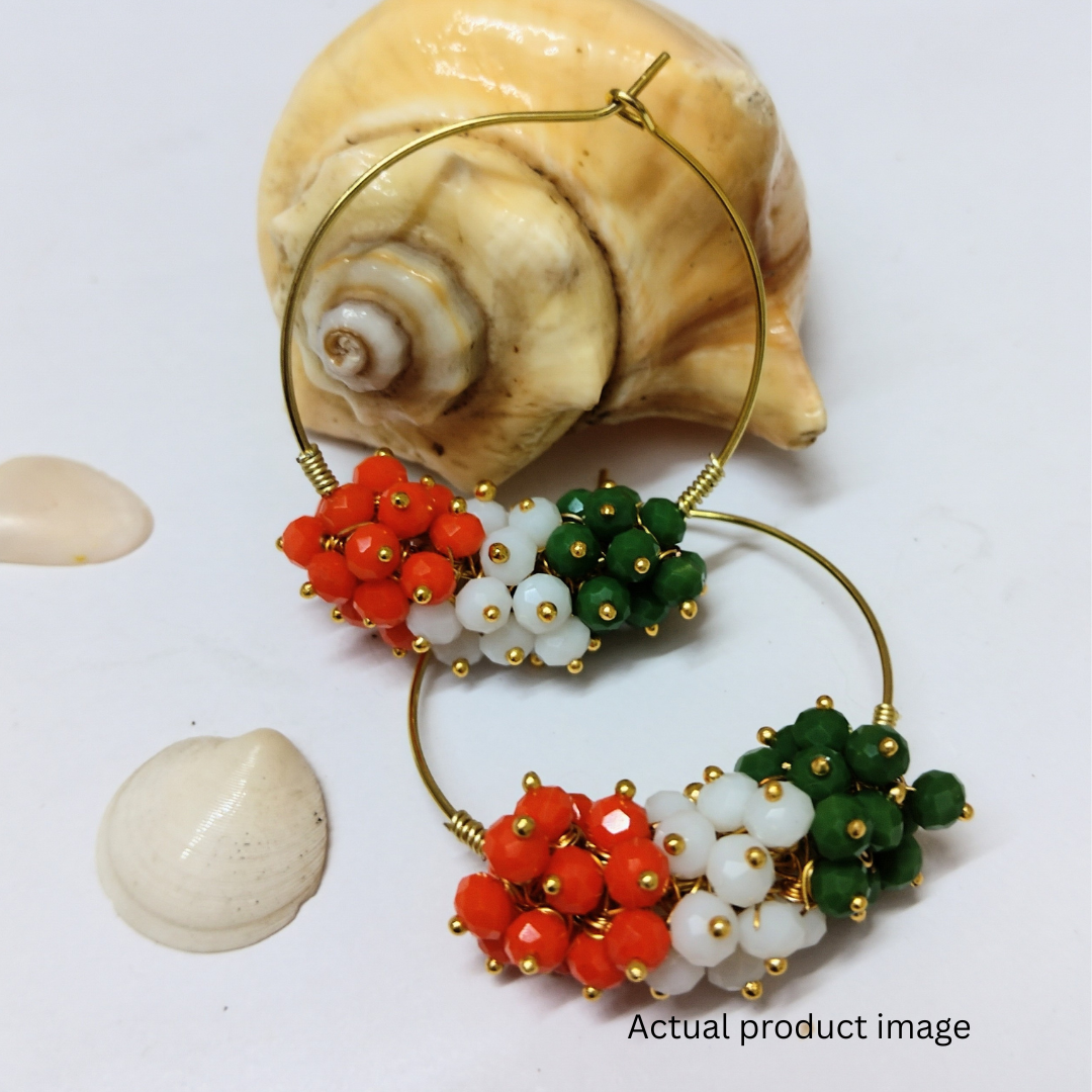 Tricolour Beaded Hoop Earrings