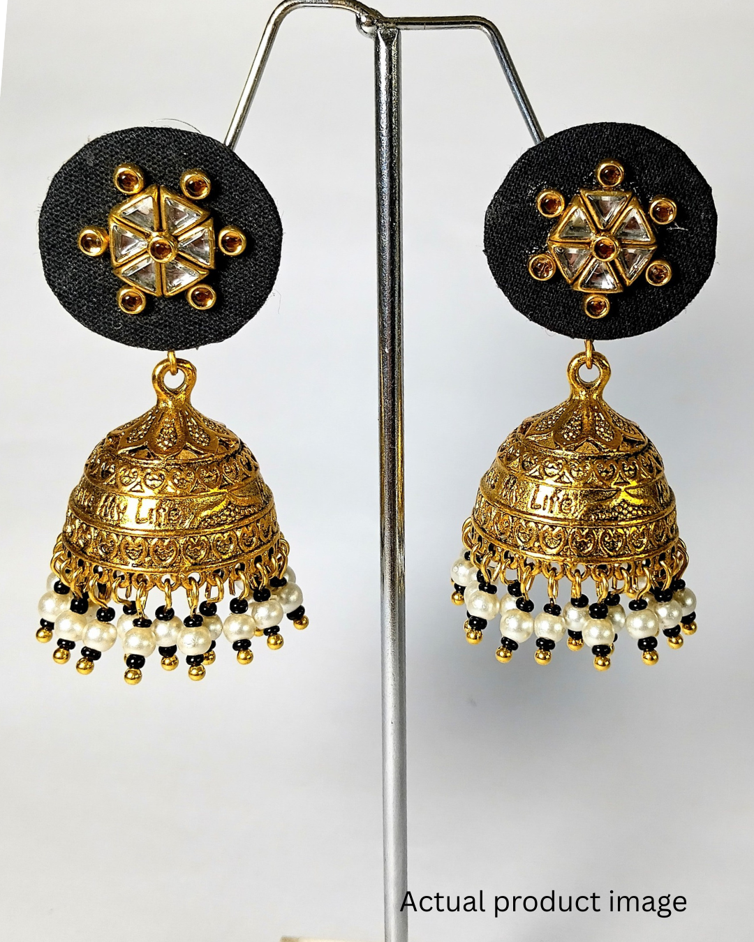 Black Kundan Stud Pearl Jhumka Earrings