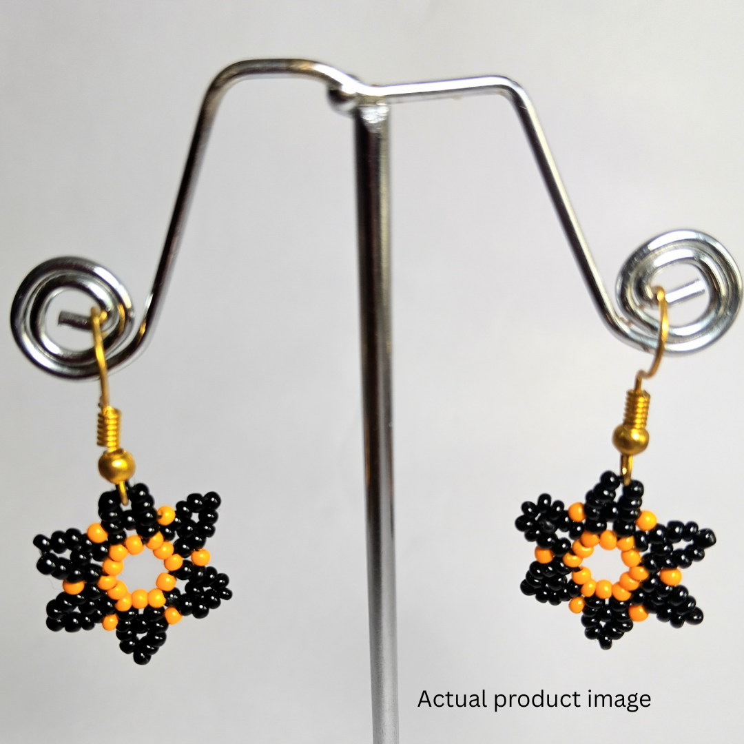 Handcrafted Beaded star earrings - Yellow and Black