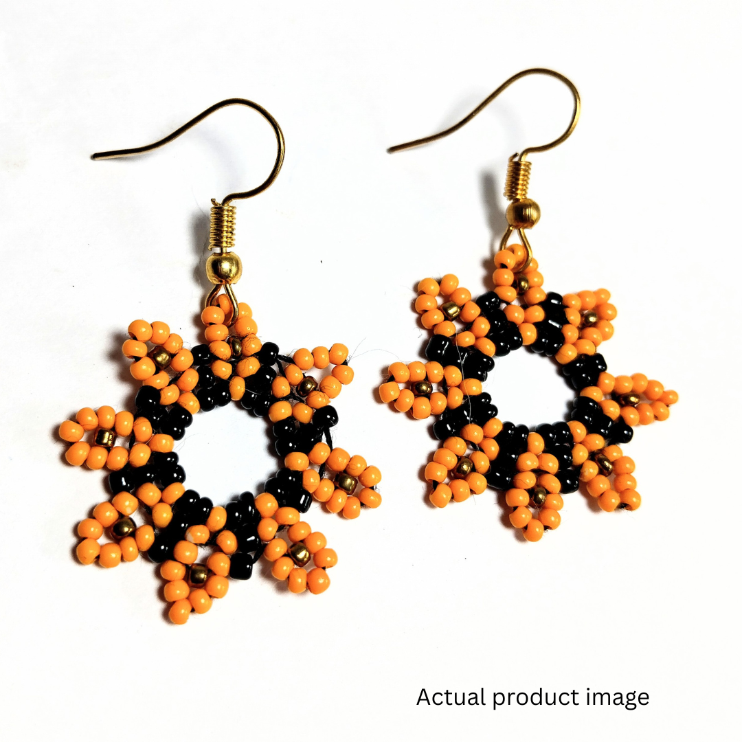 Handcrafted Beaded Sunburst Earrings – Yellow & Black