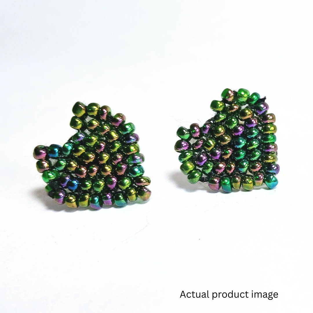 Multicolour Beaded Heart Stud Earrings