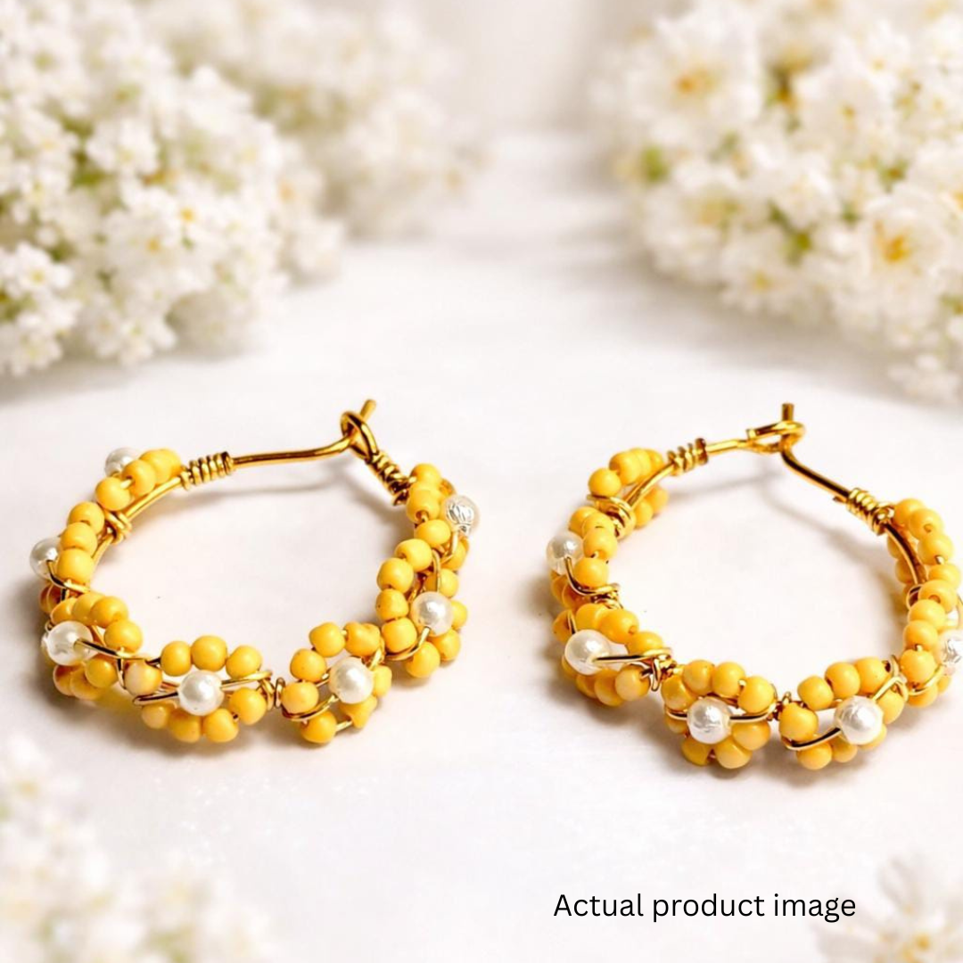 Sunshine Pearl Beaded Mini Hoops