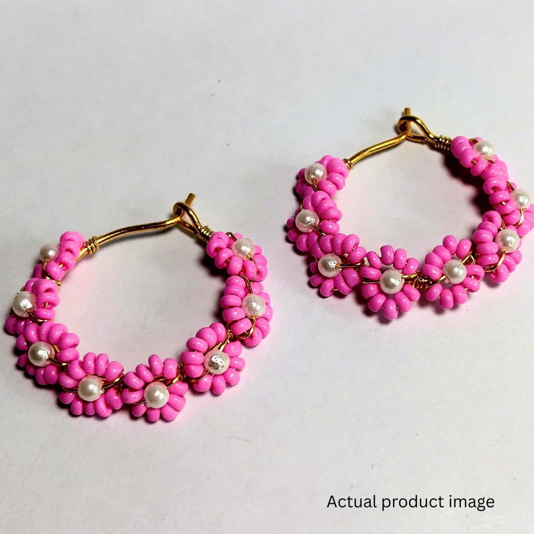 Blush Bloom Beaded Hoop Earrings
