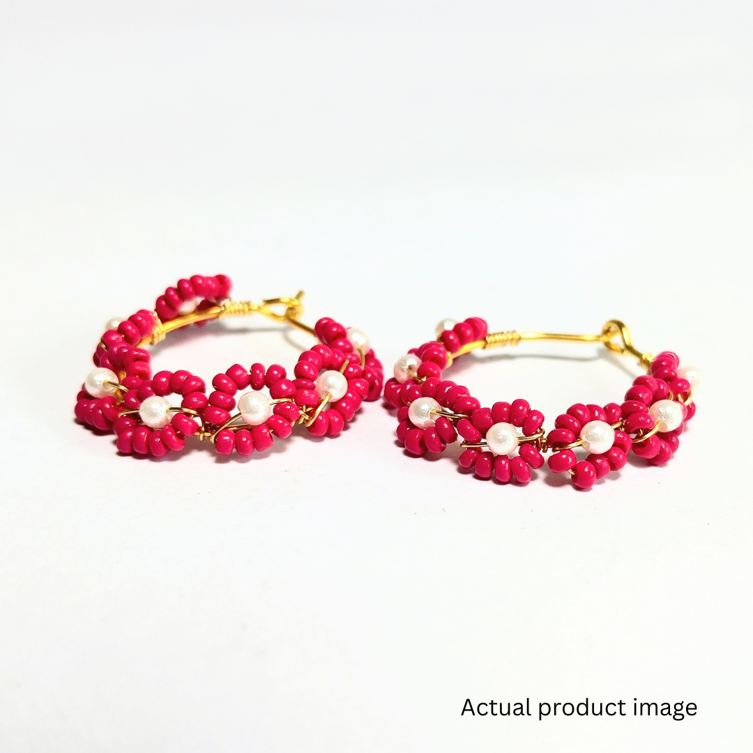 Ruby Bloom Beaded Hoop Earrings