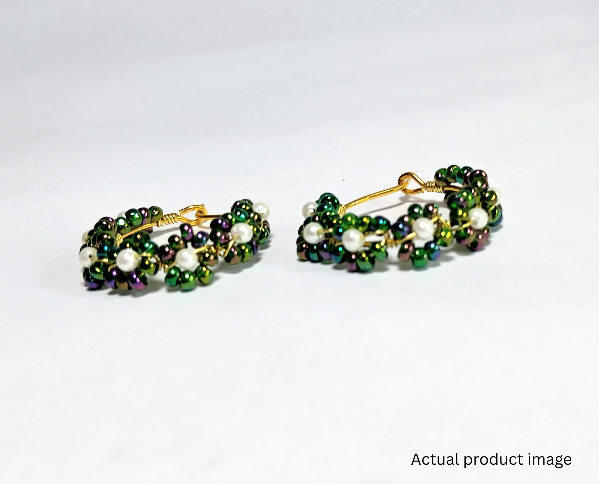 Emerald Glow Beaded Hoop Earrings