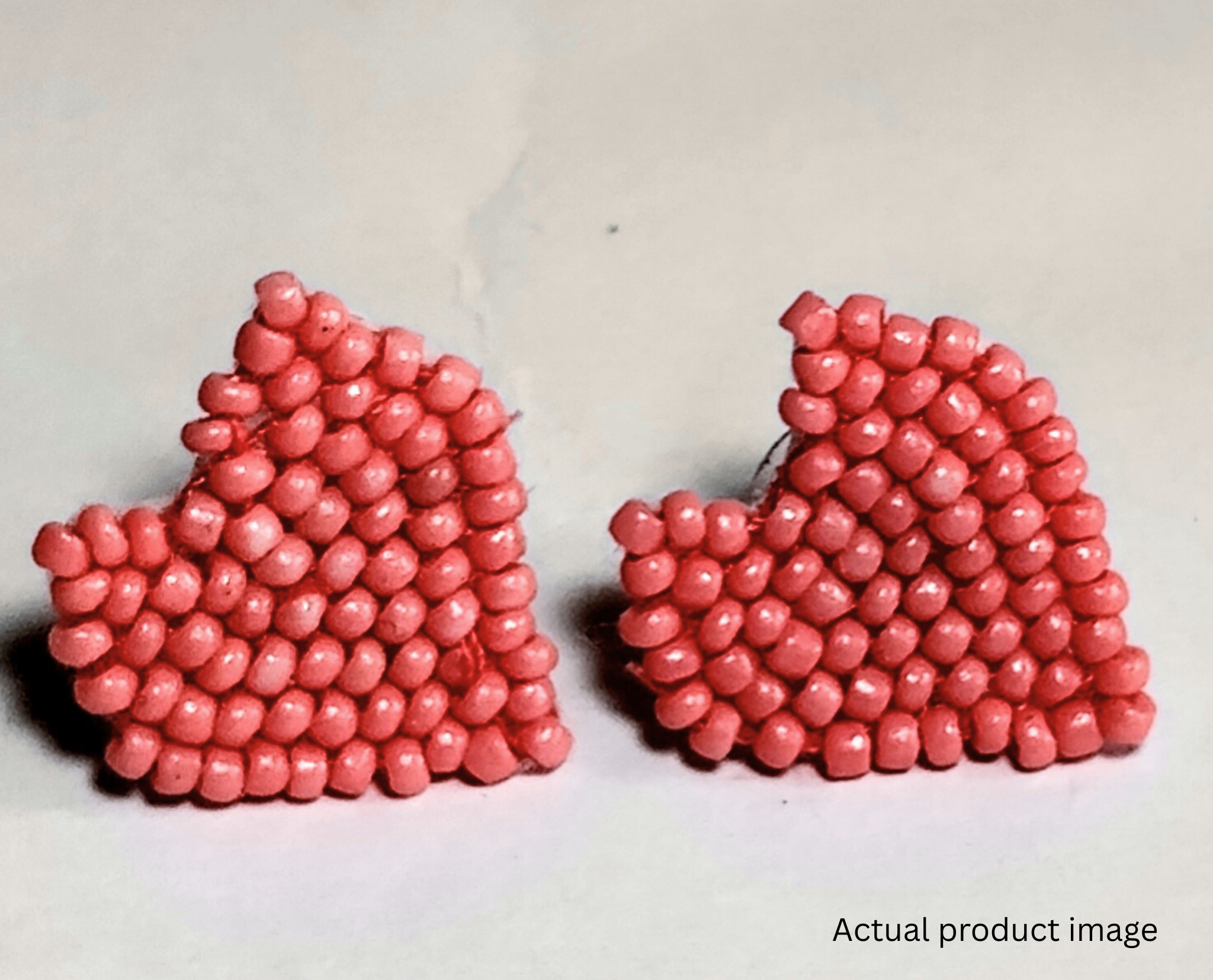Coral Heart Beaded Stud Earrings