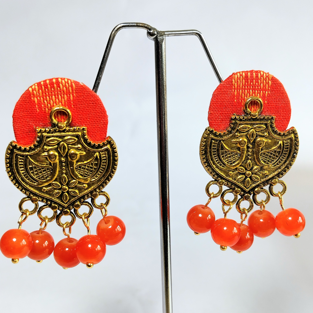 Scarlet Peacock Fabric Drop Earrings