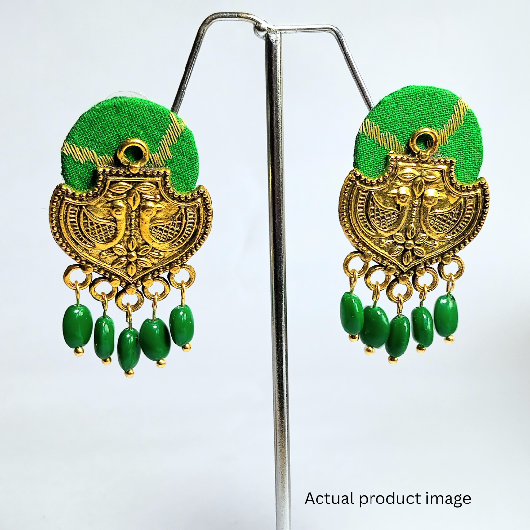 Petite Emerald Peacock Fabric Earrings