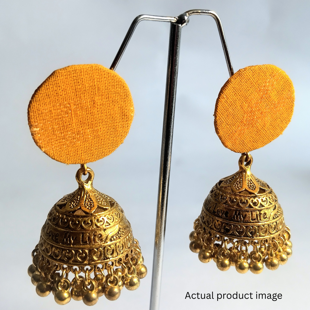 Mustard Fabric Classic Jhumka Earrings