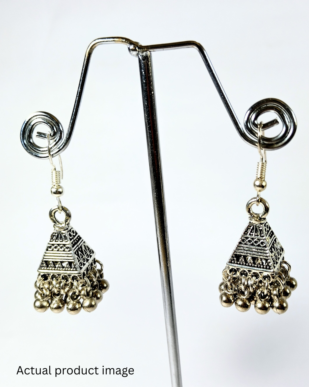 Pyramid Silver Jhumka Earrings (Mini)