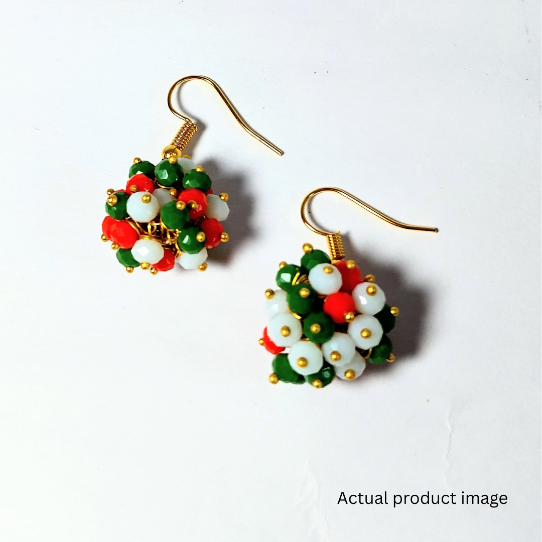 Festive Tricolor Bloom Cluster Earrings