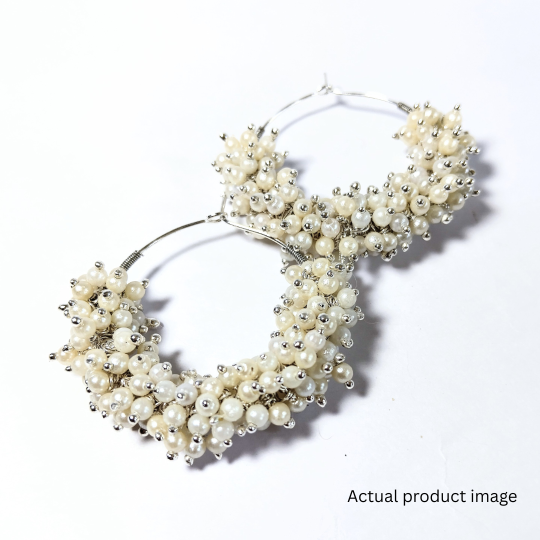 Classic Pearl Cluster Hoop Earrings