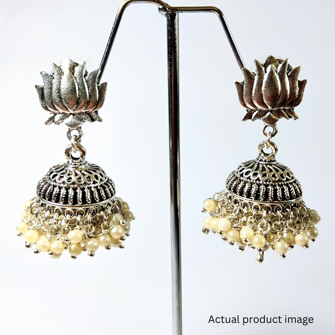 Lotus Pearl Drop Jhumka Earrings