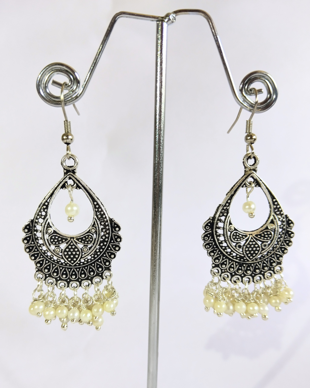 Petite Oxidised Silver Pearl Drop Earrings