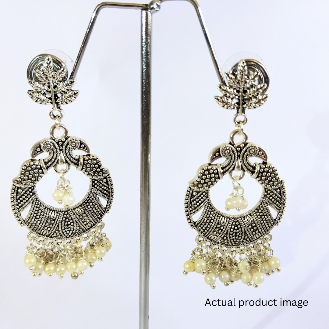 Oxidised Silver Peacock Pearl Earrings (Medium Size)