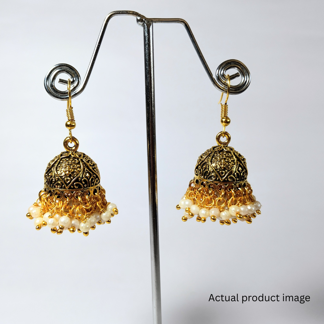 Traditional Gold-Plated Jhumka Earrings with Pearl Beads