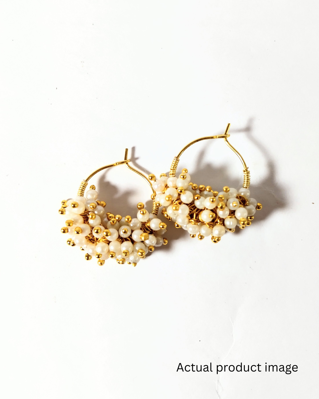 Pearl Cluster Hoop Earrings – Elegant Gold Finish