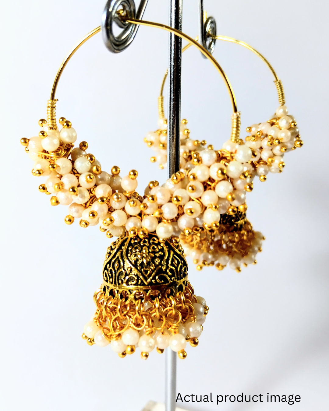 Pearl Hoop Jhumka Earrings – Gold-Tone Traditional Design 