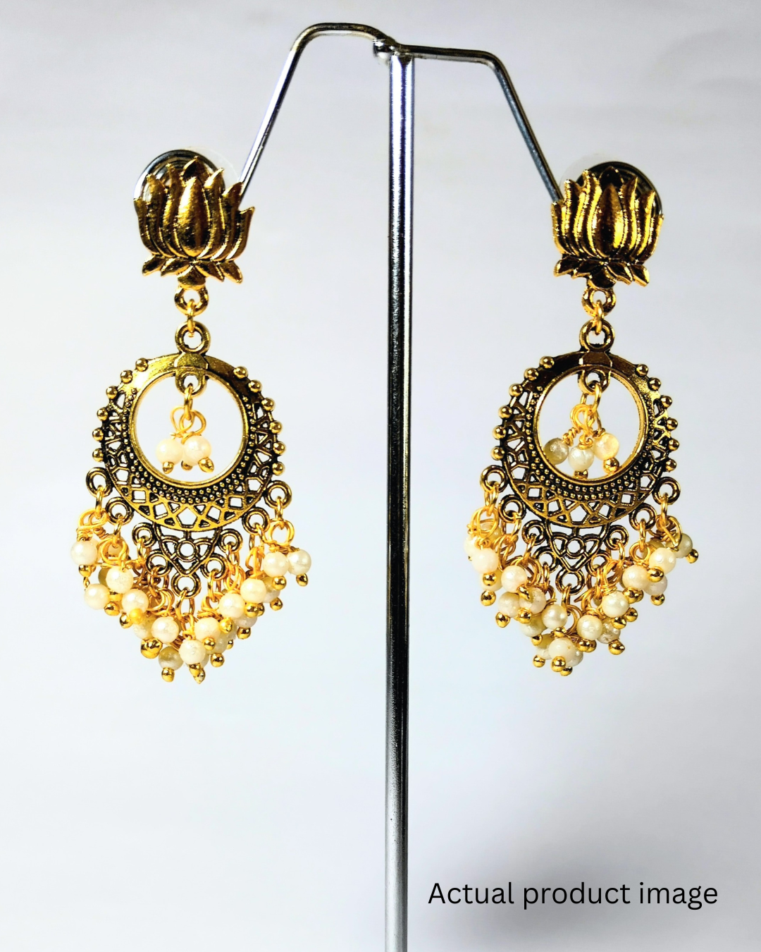 Small Lotus Pearl Chandbali Earrings