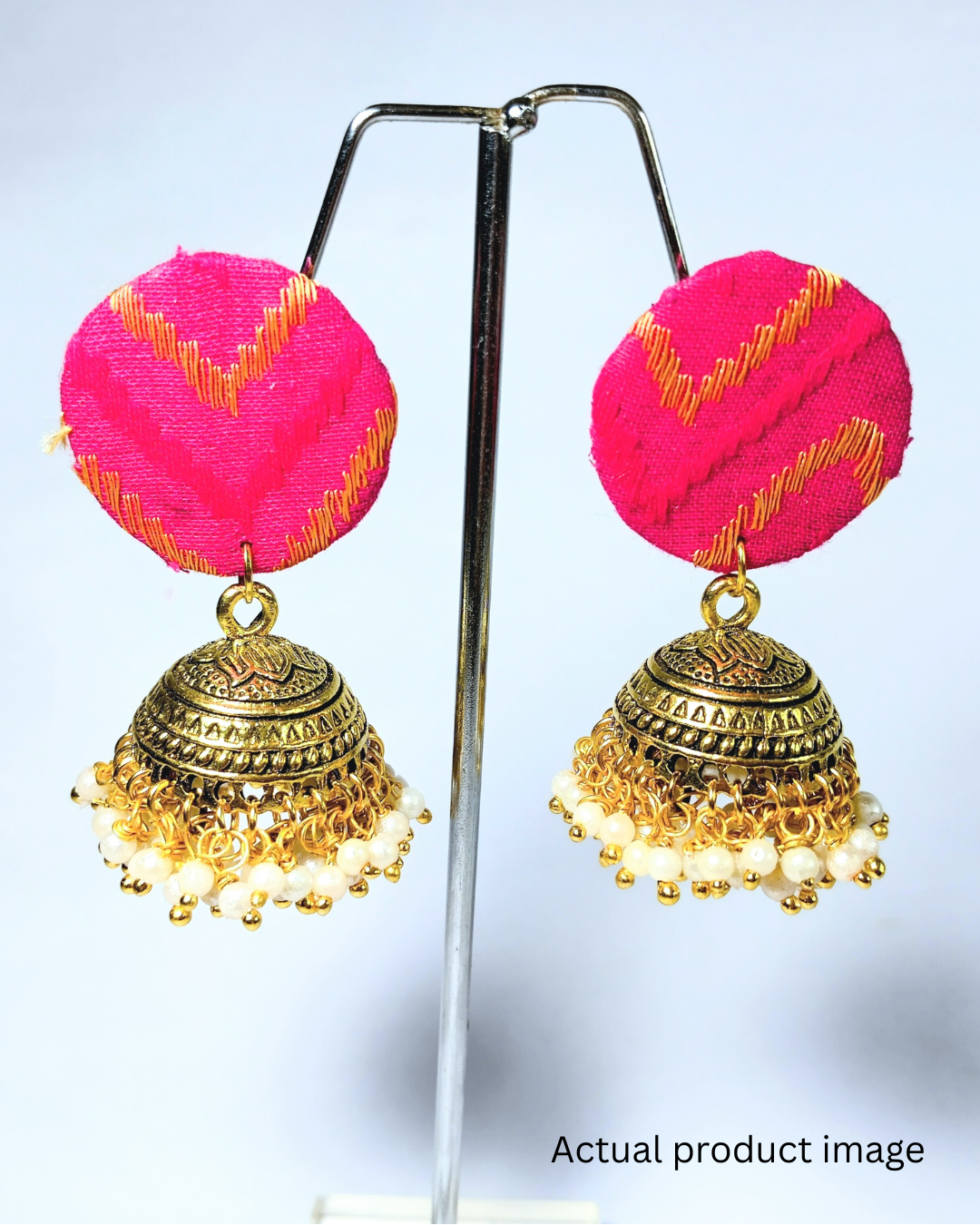 Rani Pink Fabric Jhumka Earrings