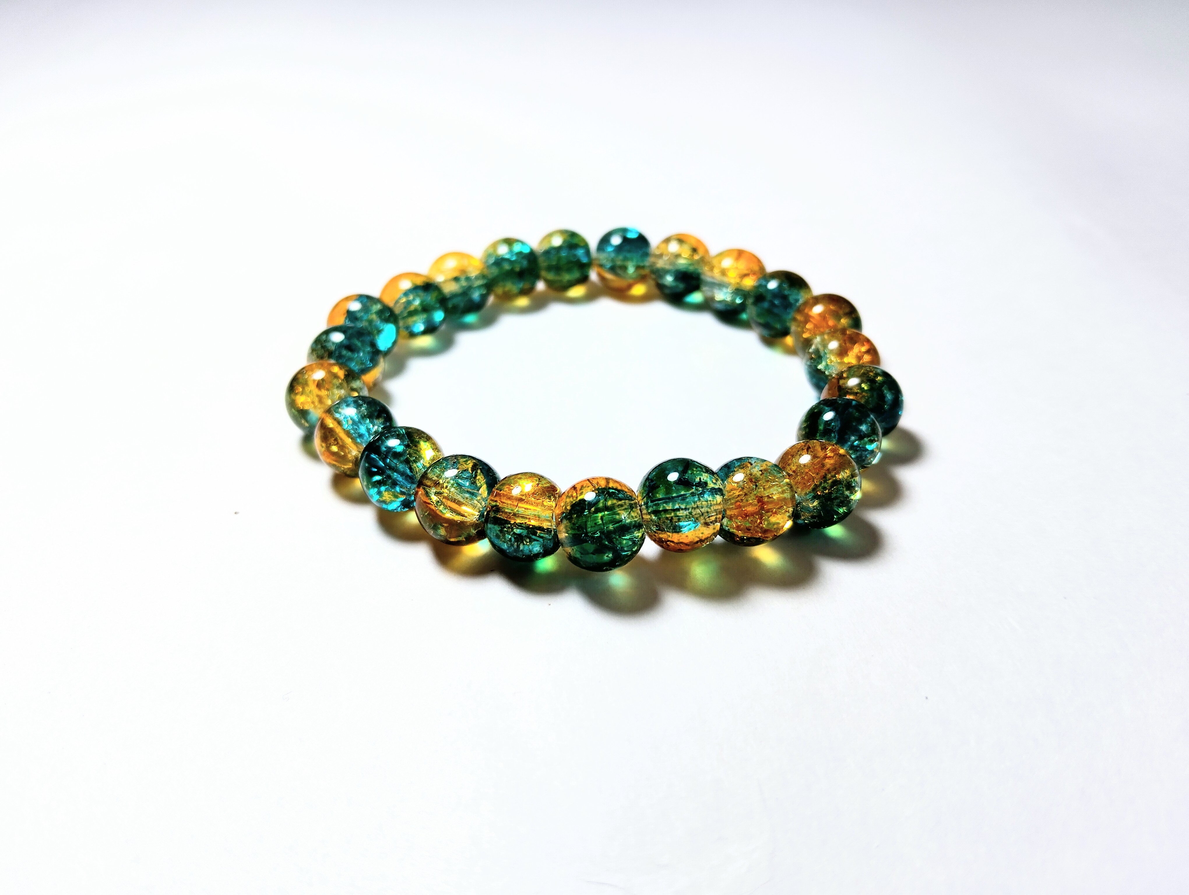 Glass Bead Bracelet Green and yellow