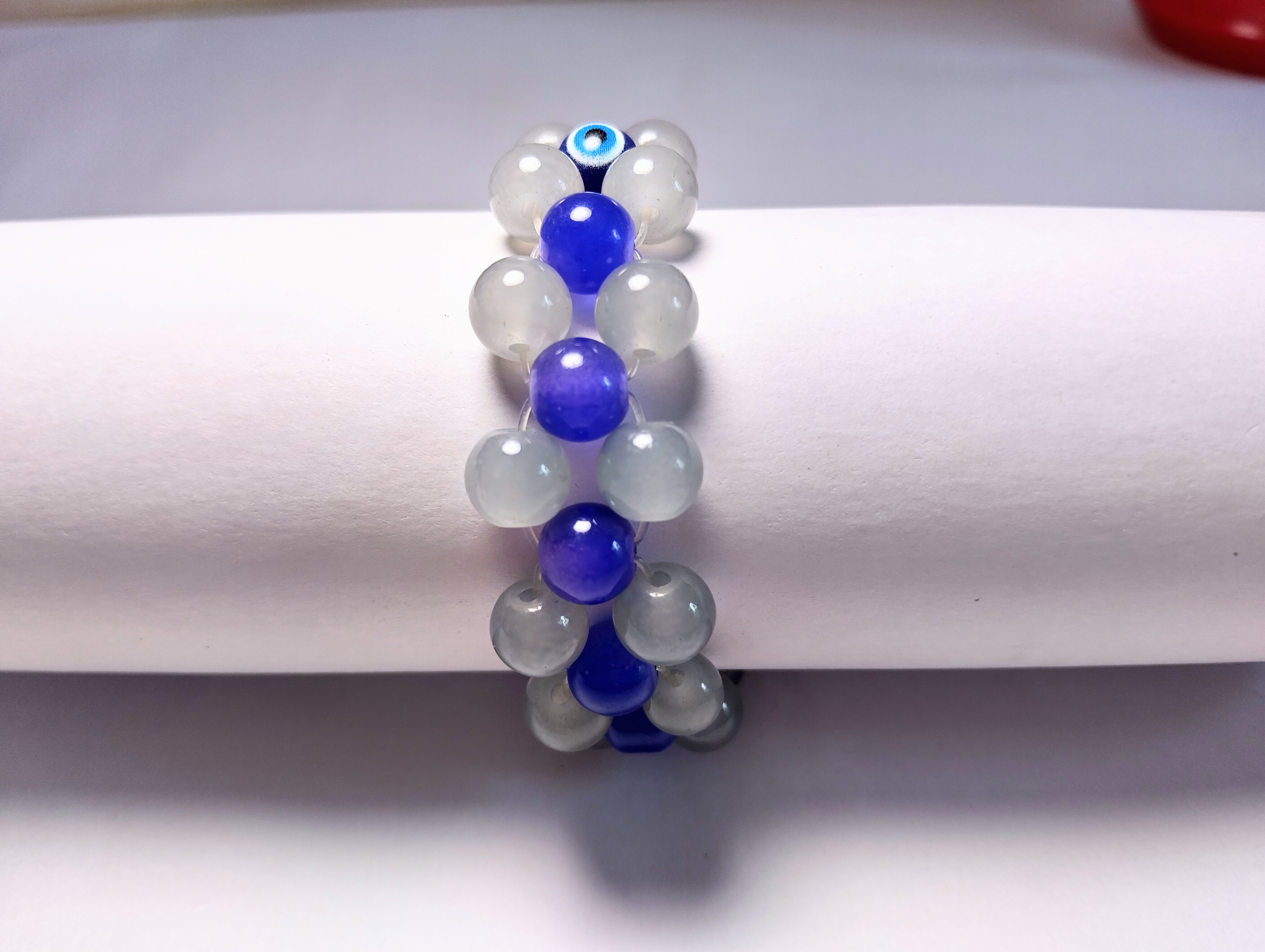 3 layers Glass Bead Bracelet blue and white