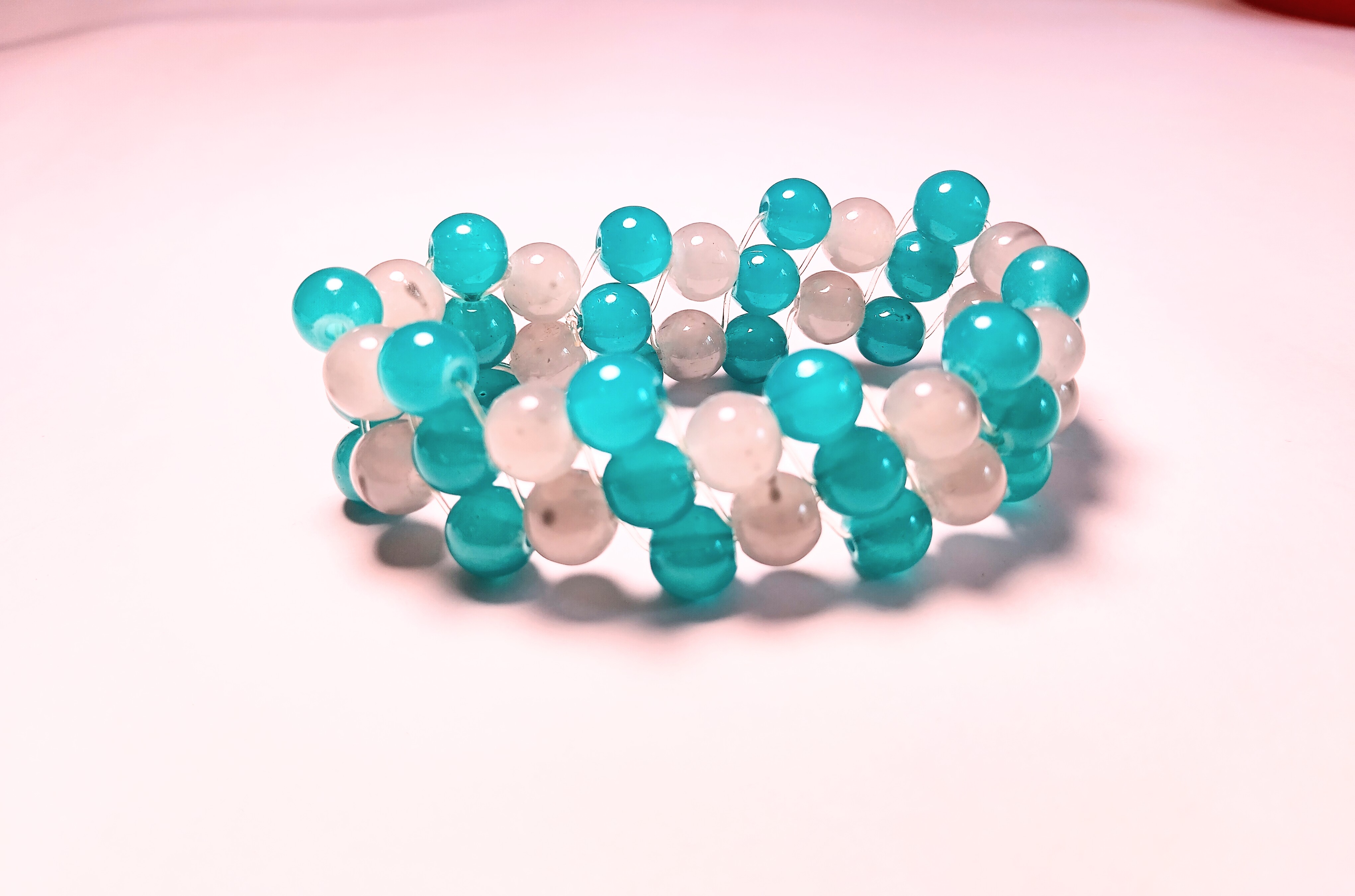 Glass Bead 3 layer Bracelet - Gray and aqua blue