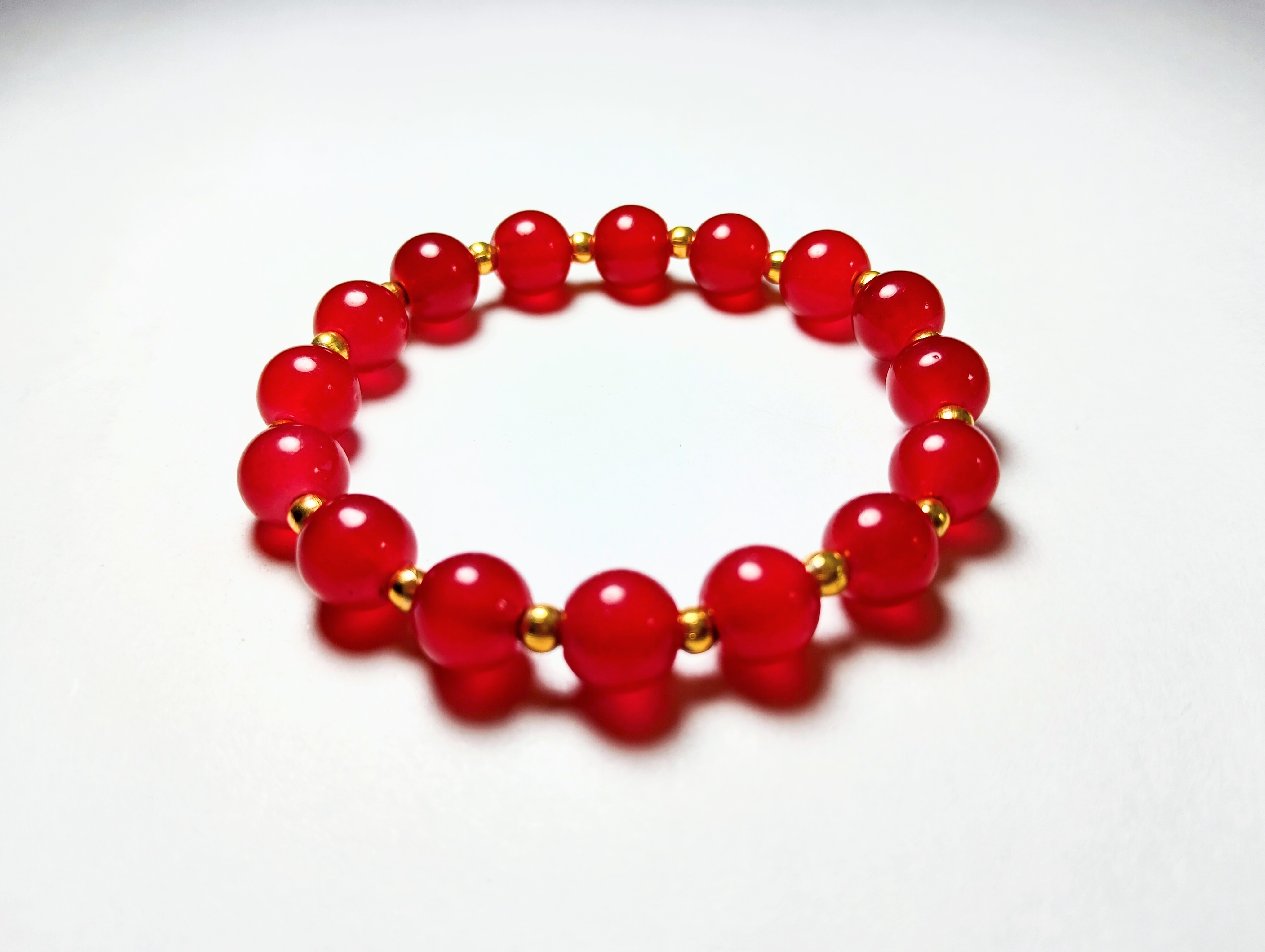 Glass Bead Bracelet - Red and Gold