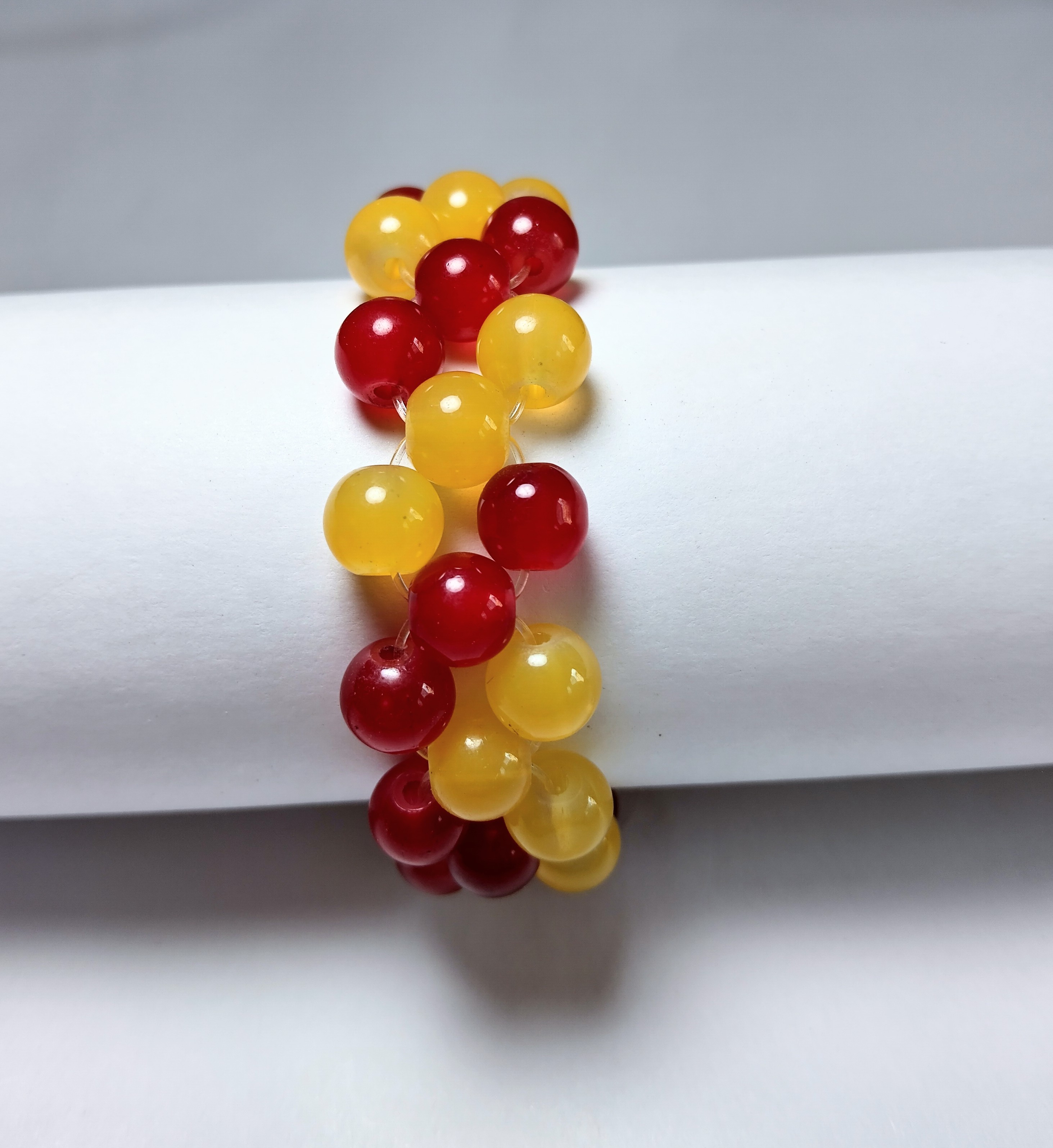 Glass Bead multylayer Bracelet - Red and Yellow