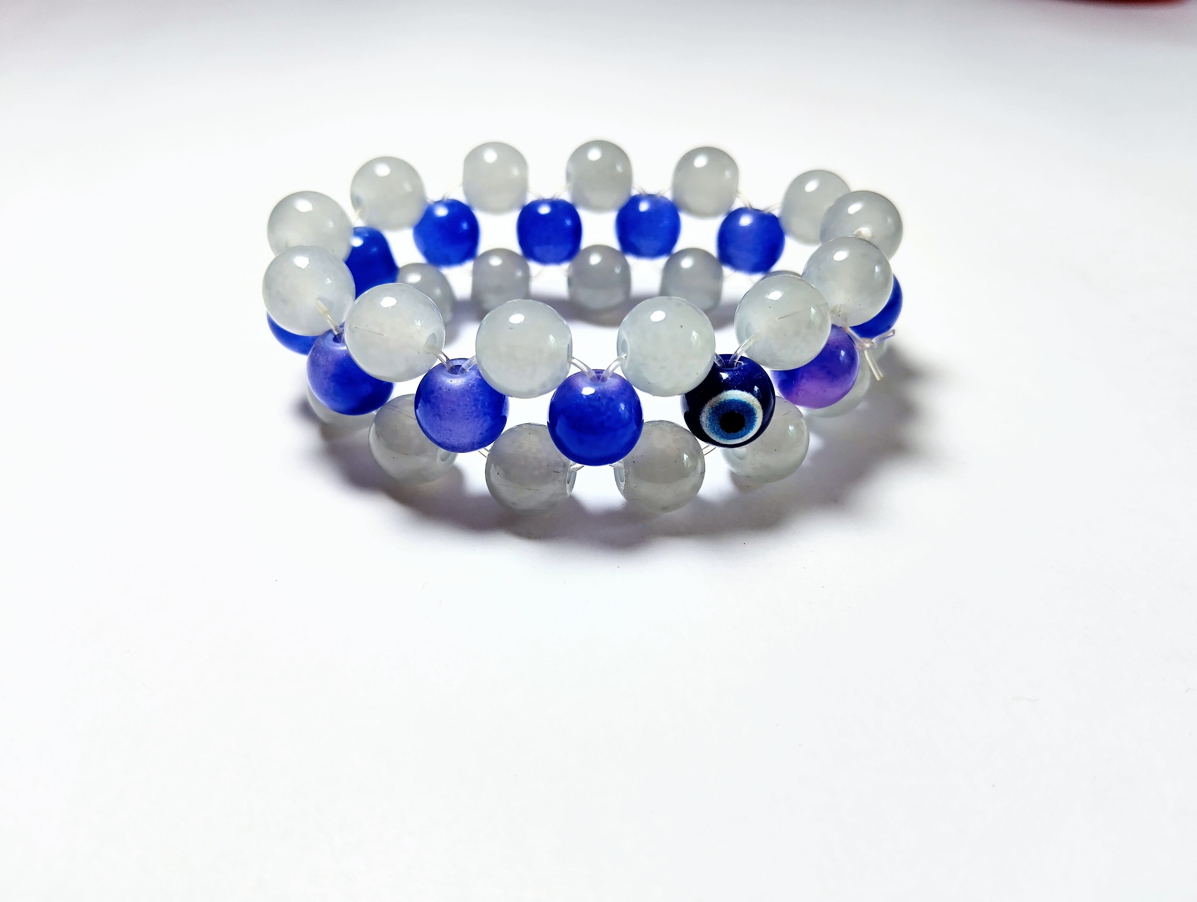 Glass Bead multylayer Bracelet - Gray and Blue