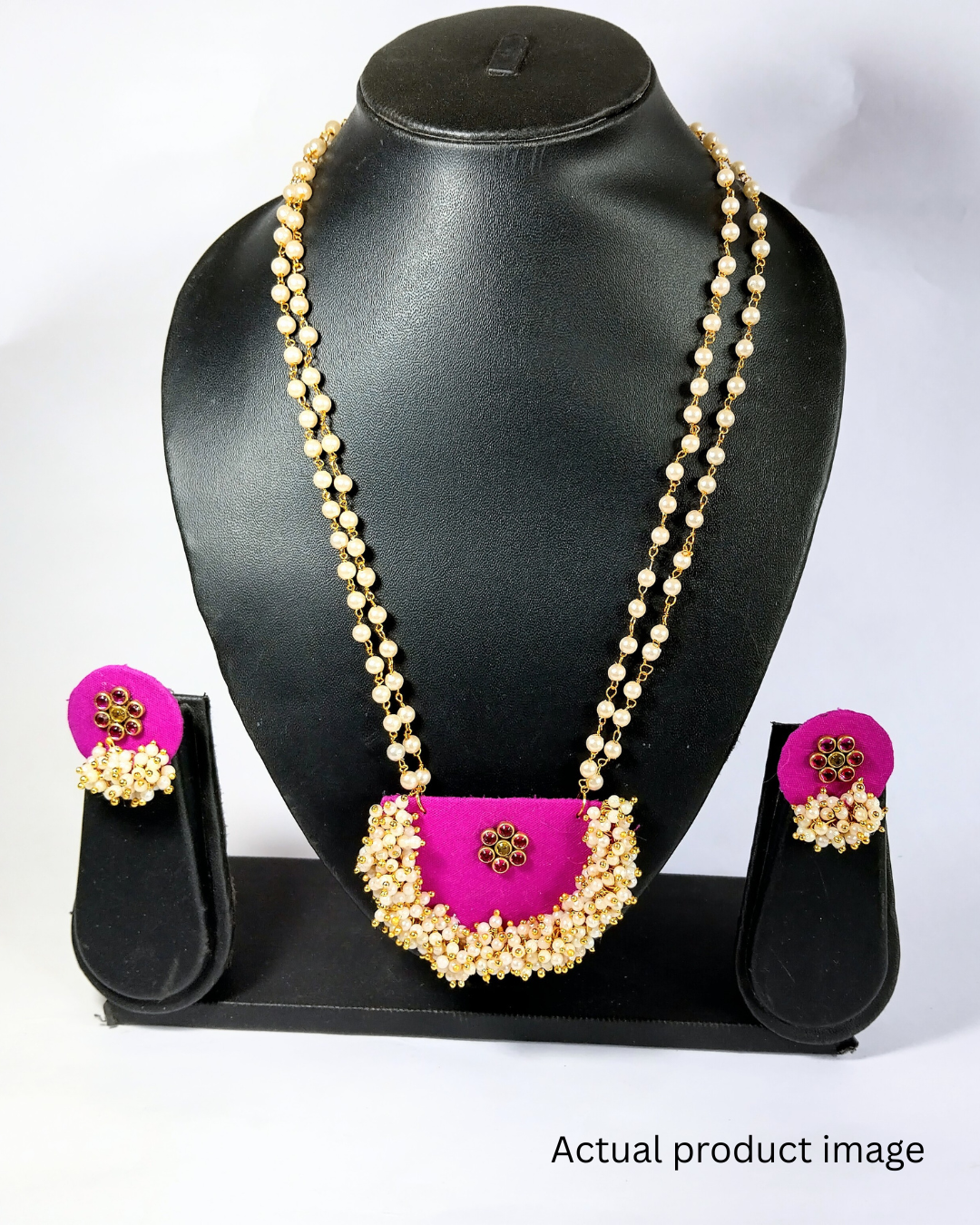 Rani Pink Pearl Statement Necklace Set