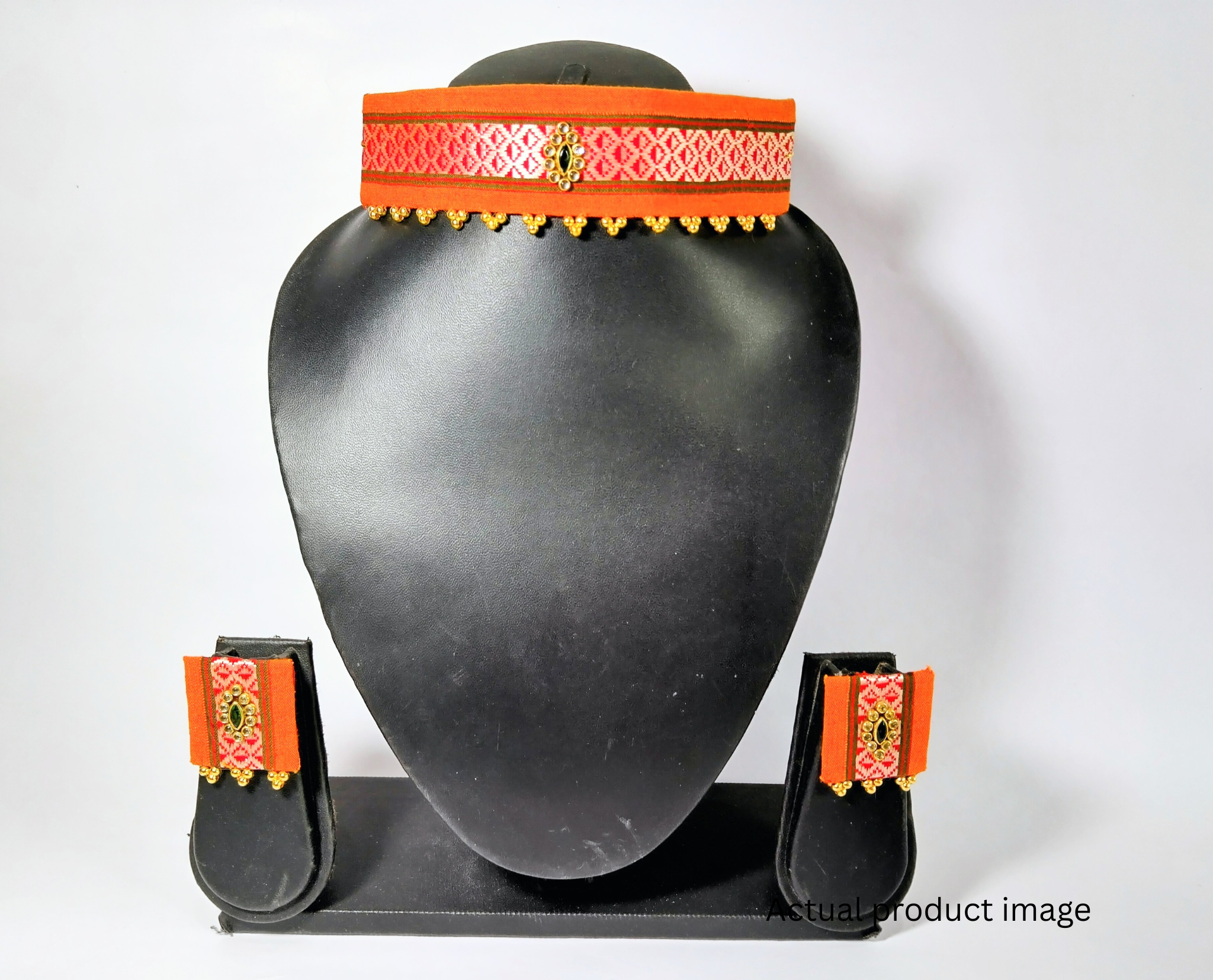 Traditional Orange Fabric Choker Set 