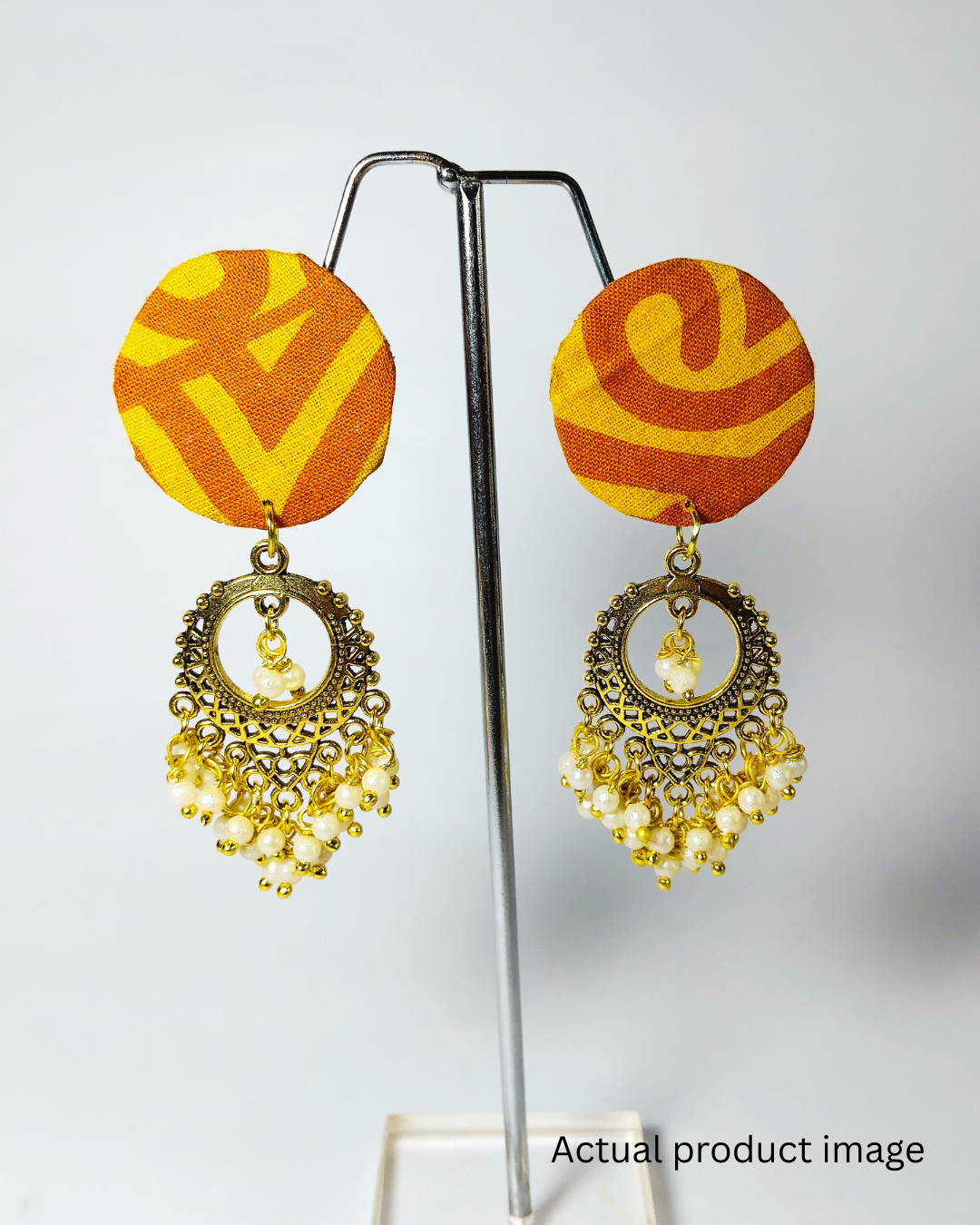 Orange Fabric Chandbali Earrings