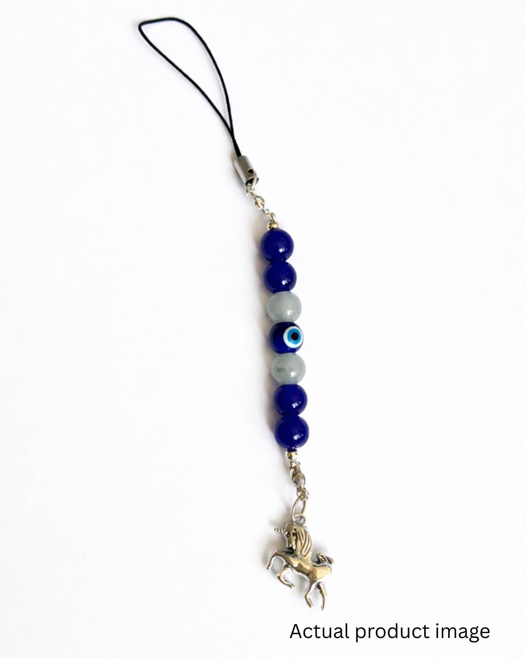 Evil Eye Beaded Phone Charm with Unicorn Pendant