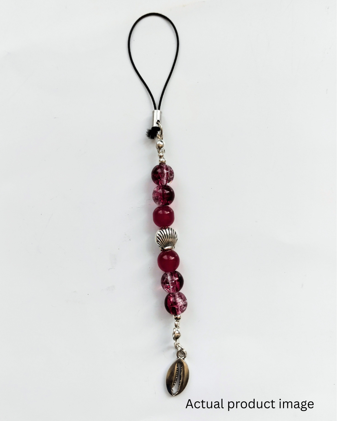 Red Beaded Phone Charm with Shell Pendant