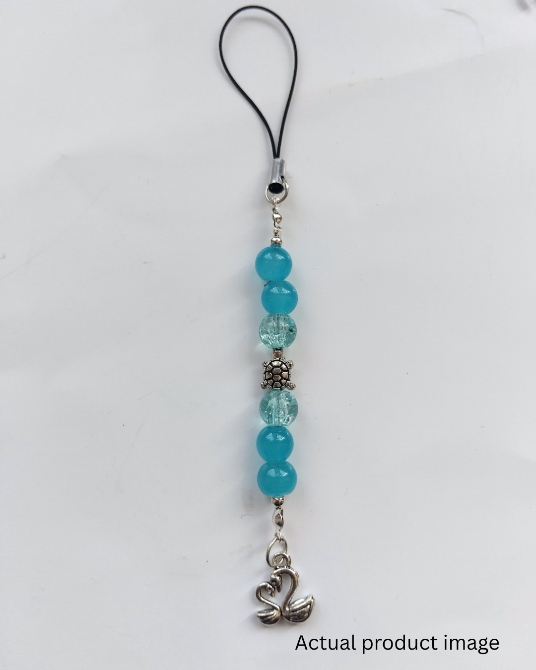 Turquoise Beaded Phone Charm with Swan Pendant