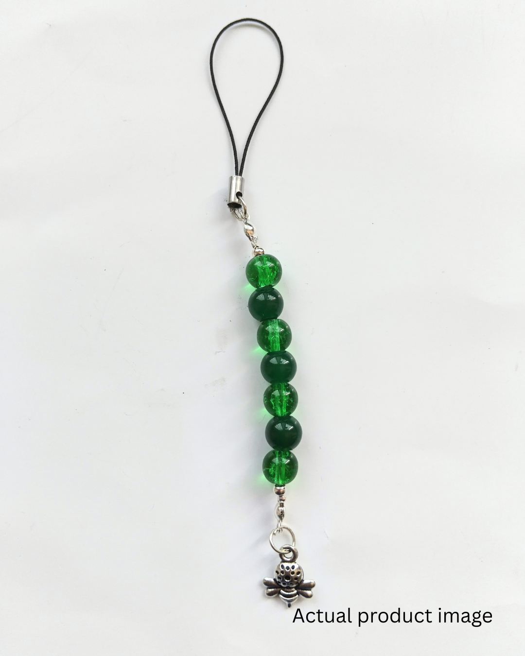 Green Beaded Phone Charm with Bee Pendant