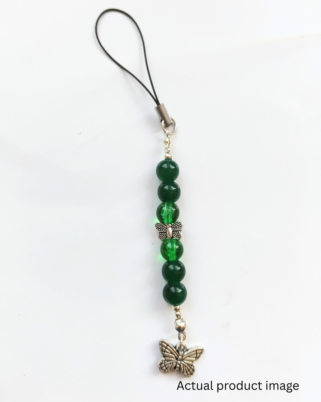 Green Butterfly Beaded Phone Charm