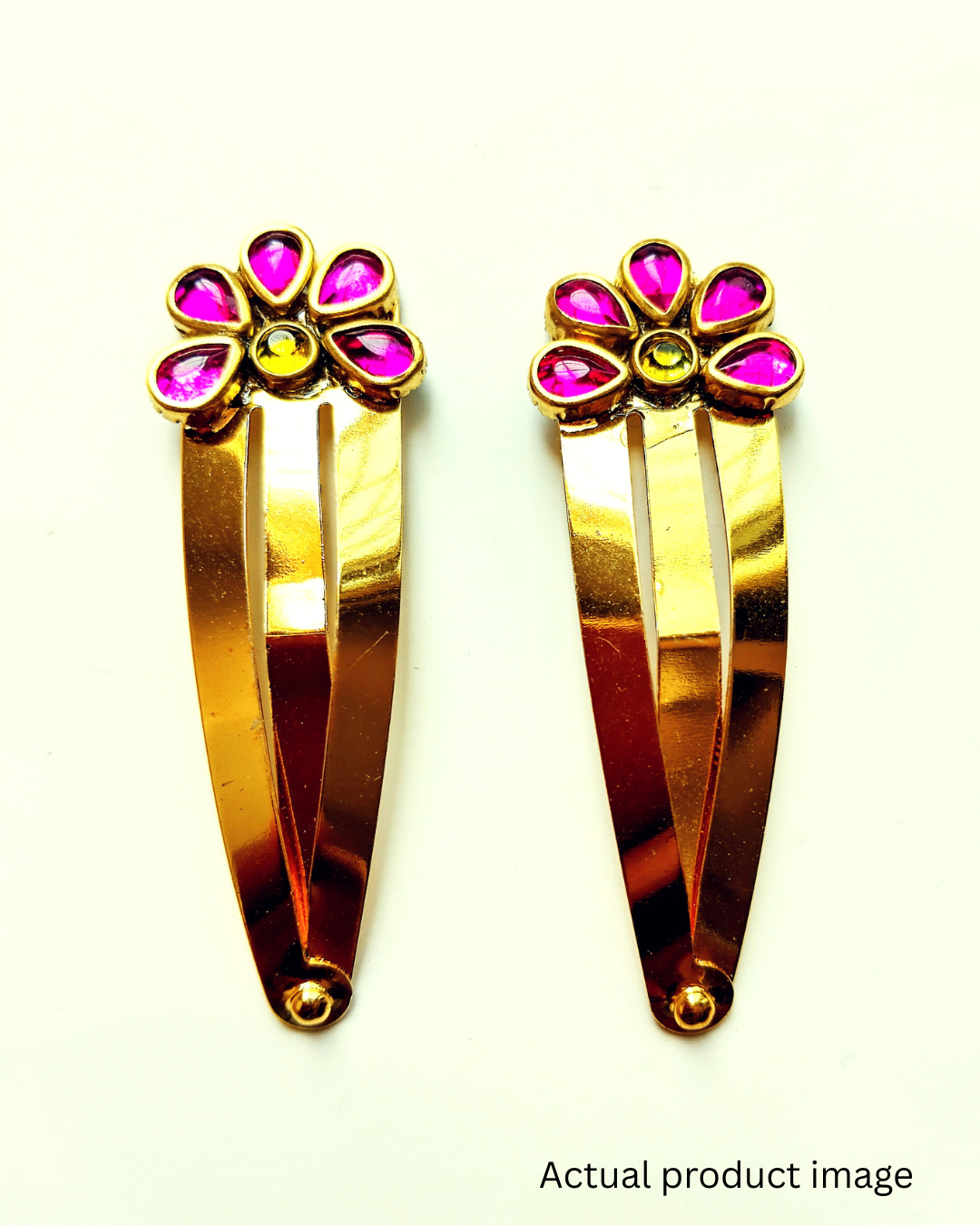 Floral Gold Hair Clip with Pink Stones