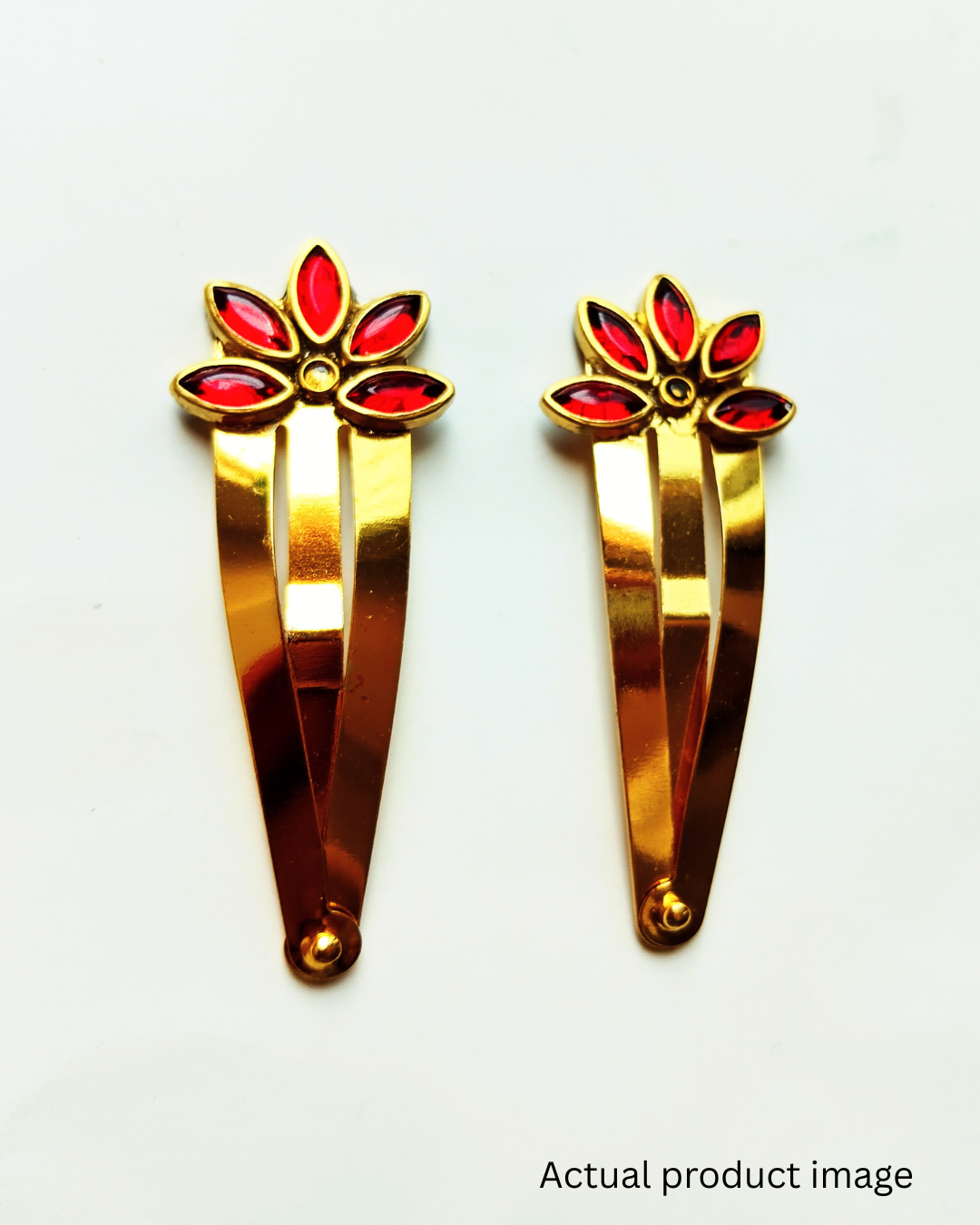 Red Floral Stone Hair Clip Set