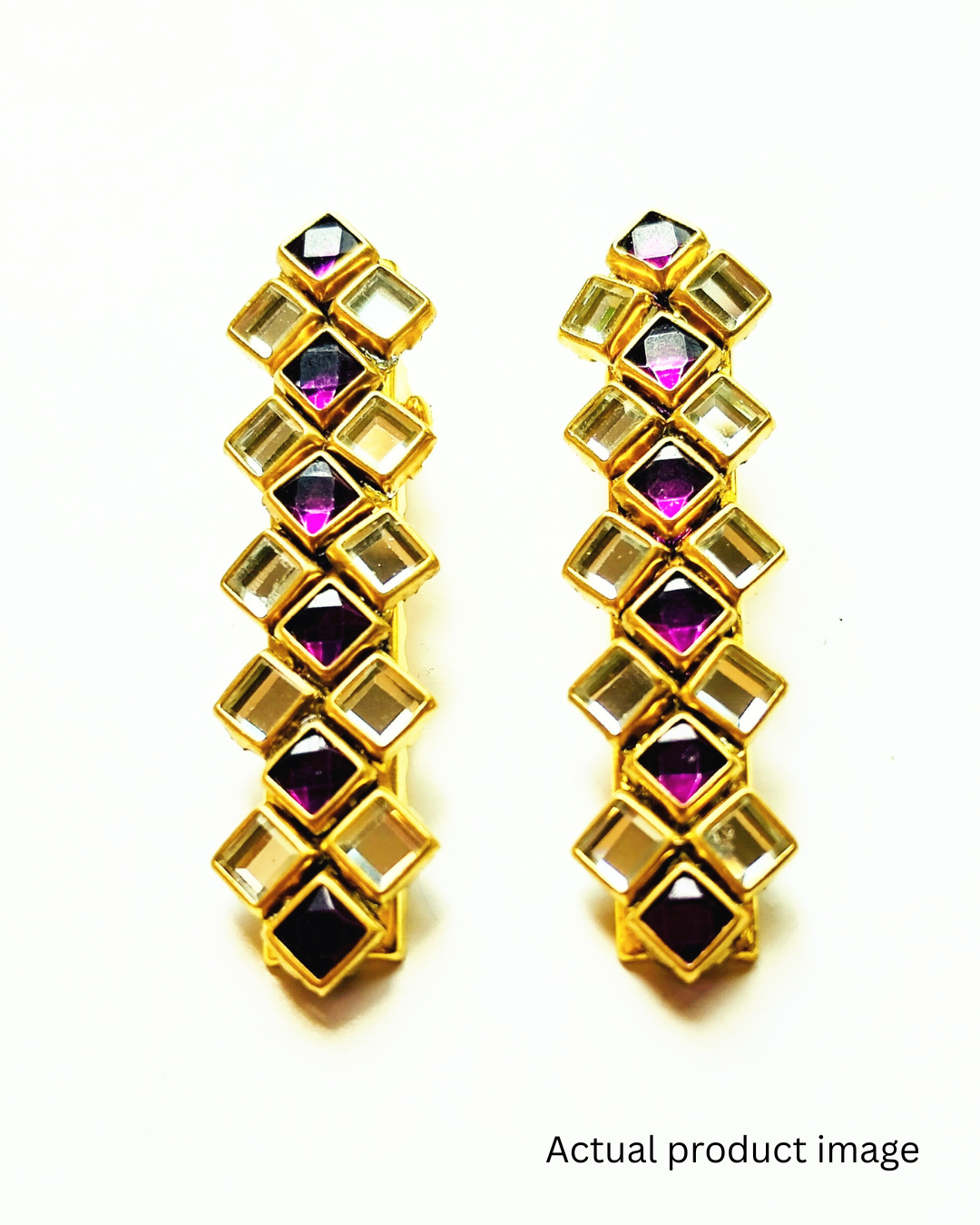 Dual Stone Elegance Hair Clips (Set of 2) - White and Magenta