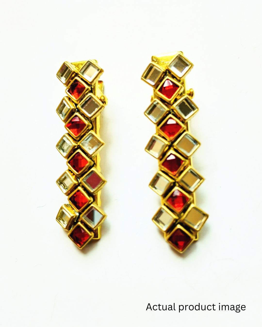 Elegant Kundan Hair Clip – Red & white (Set of 2)