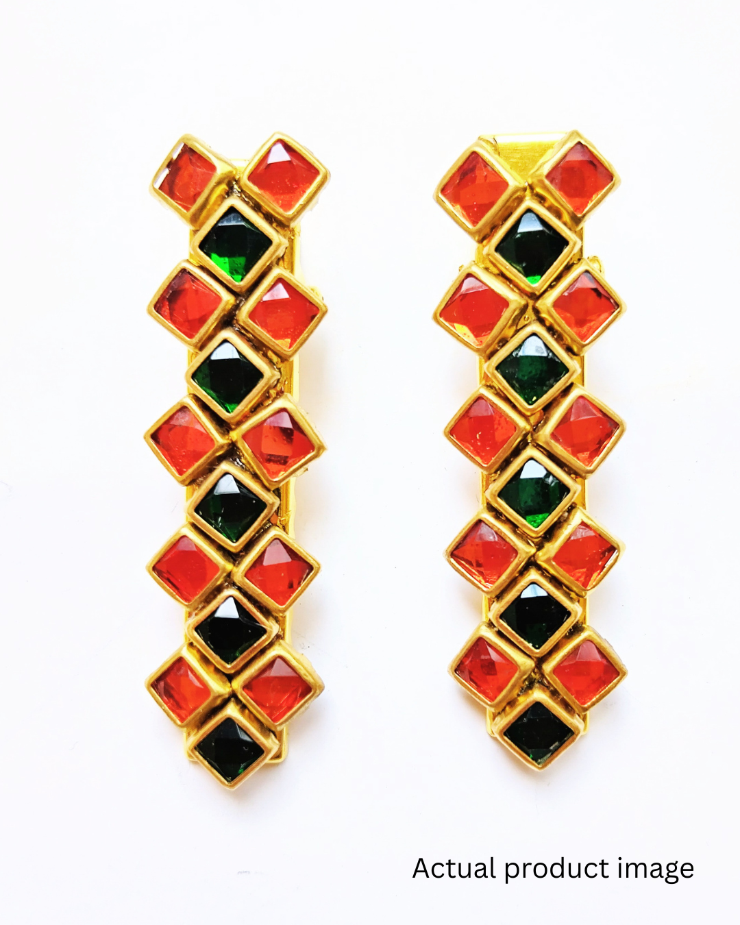 Dual Tone Kundan Hair Clip – Red & Green (Set of 2)