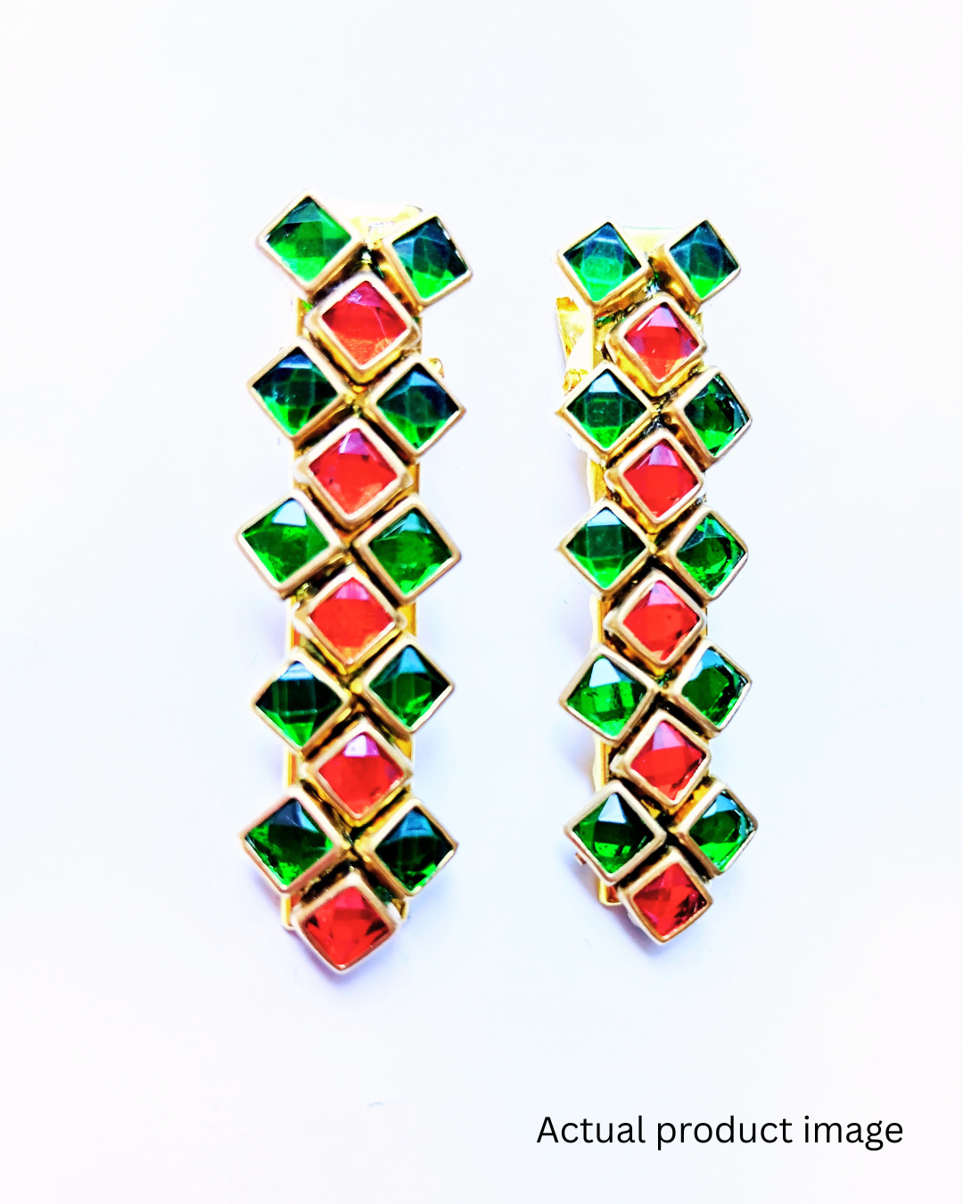 Classic Dual-Tone Kundan Hair Clip – Orange & Green Set of 2