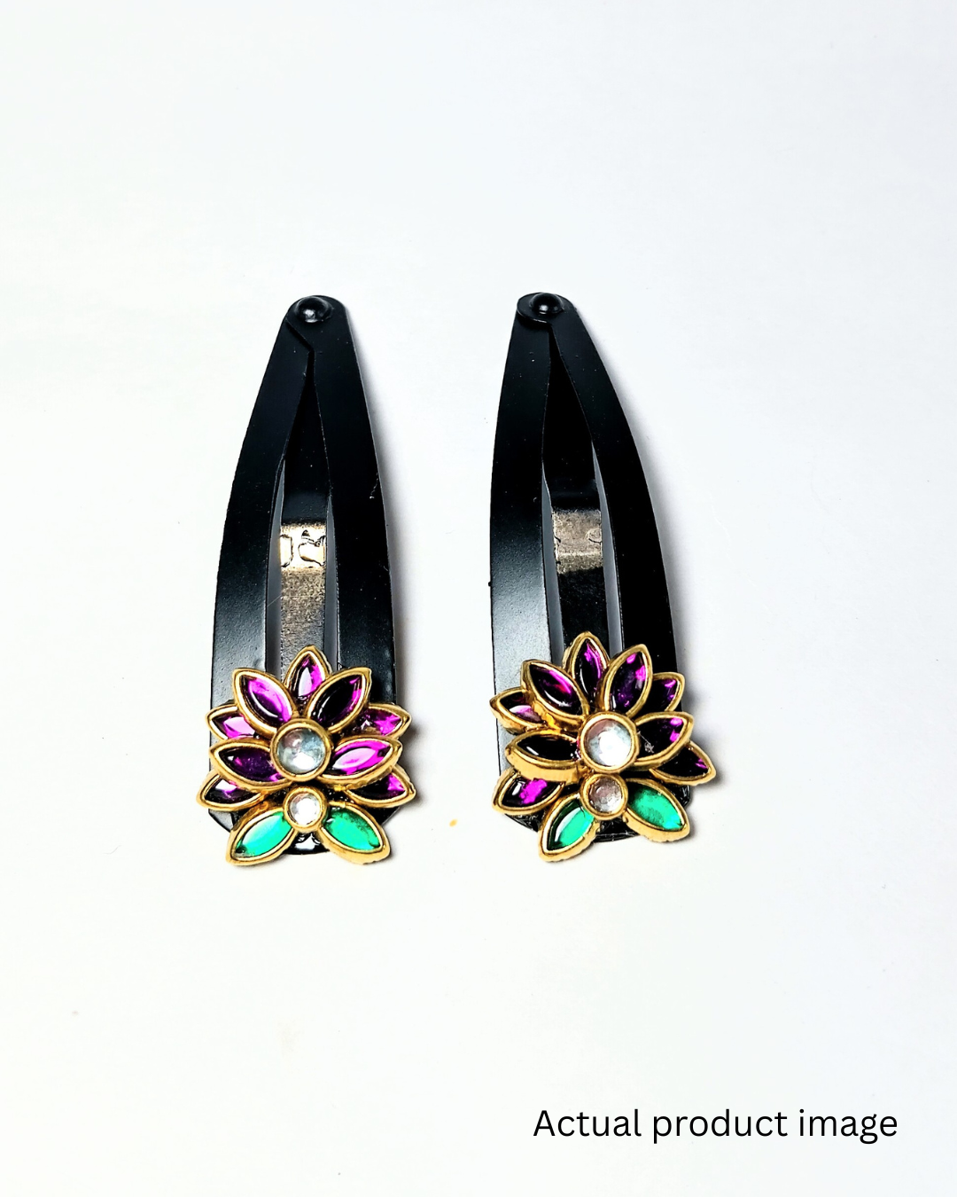 Floral Kundan Hair Clips purple– Set of 2