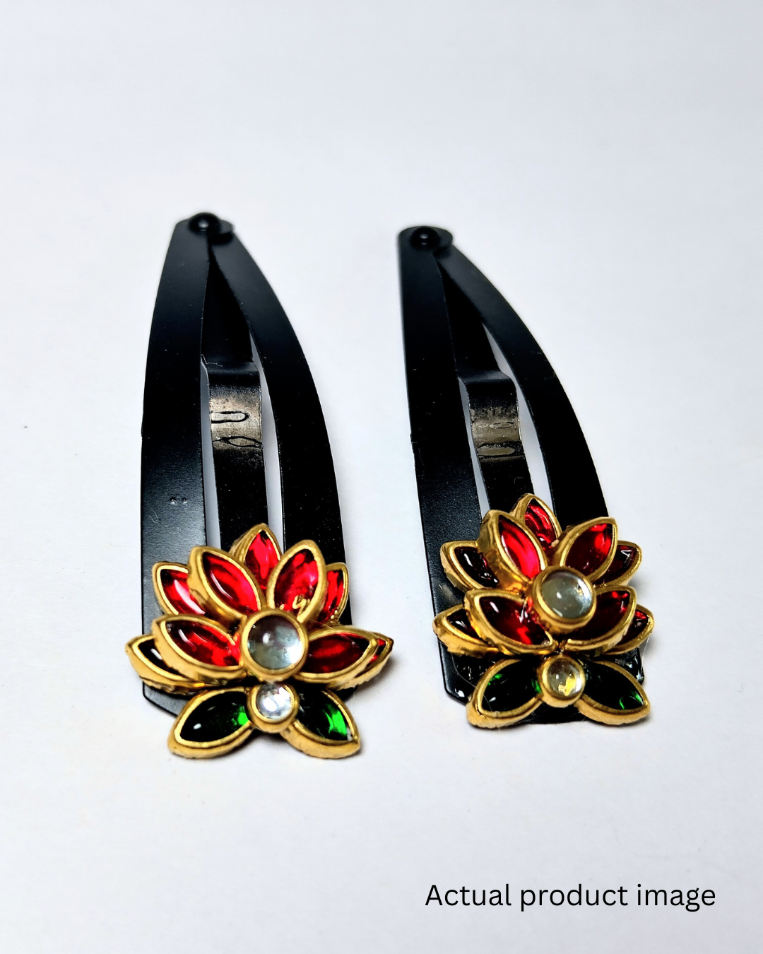 Red Floral Kundan Hair Clips – Set of 2