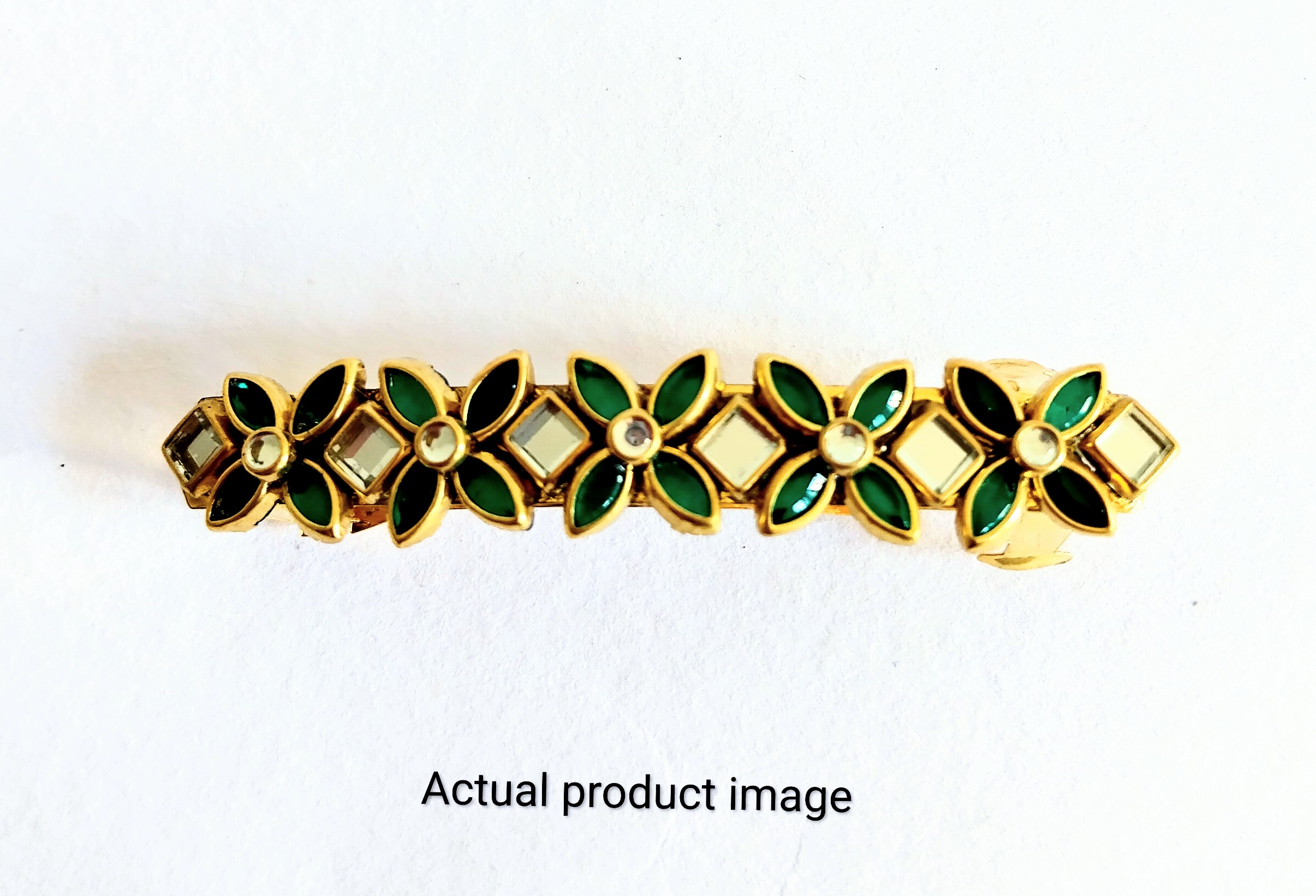 Emerald Bloom Kundan Hair Clip